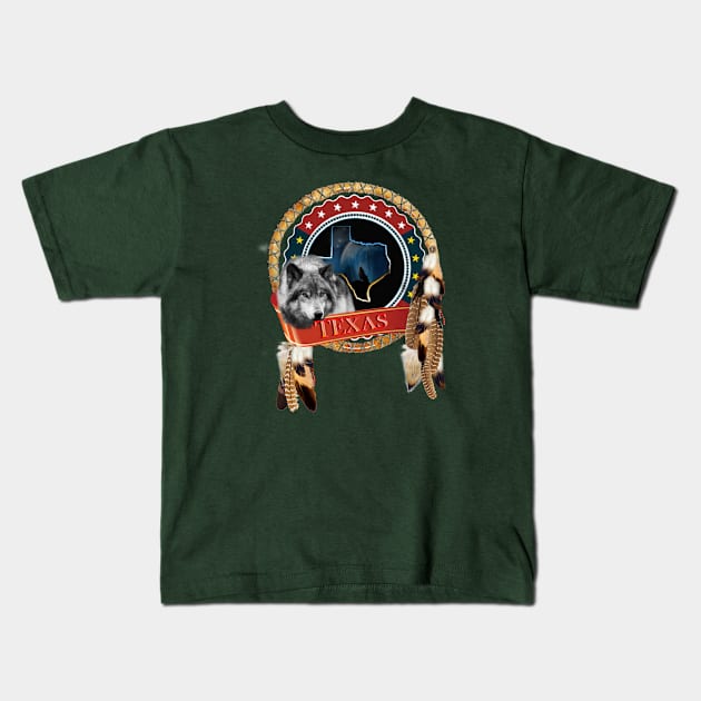 Grey wolf of Texas Kids T-Shirt by Just Kidding by Nadine May